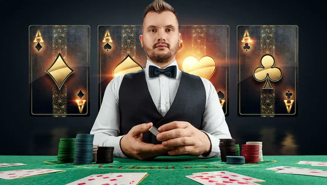 Profesjonalny krupier prowadzący rozgrywkę blackjacka